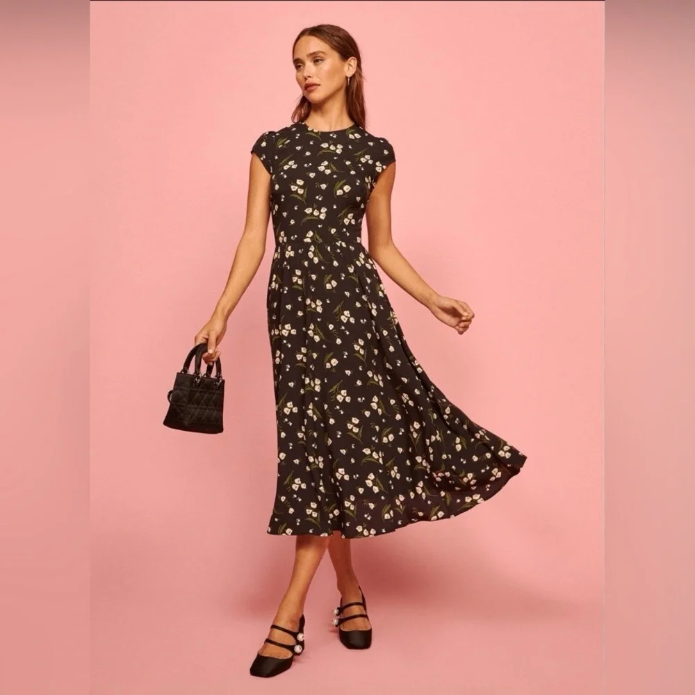 Reformation Gavin Floral Print Cutout Back Midi Dress Size 2 - Picture 12 of 12